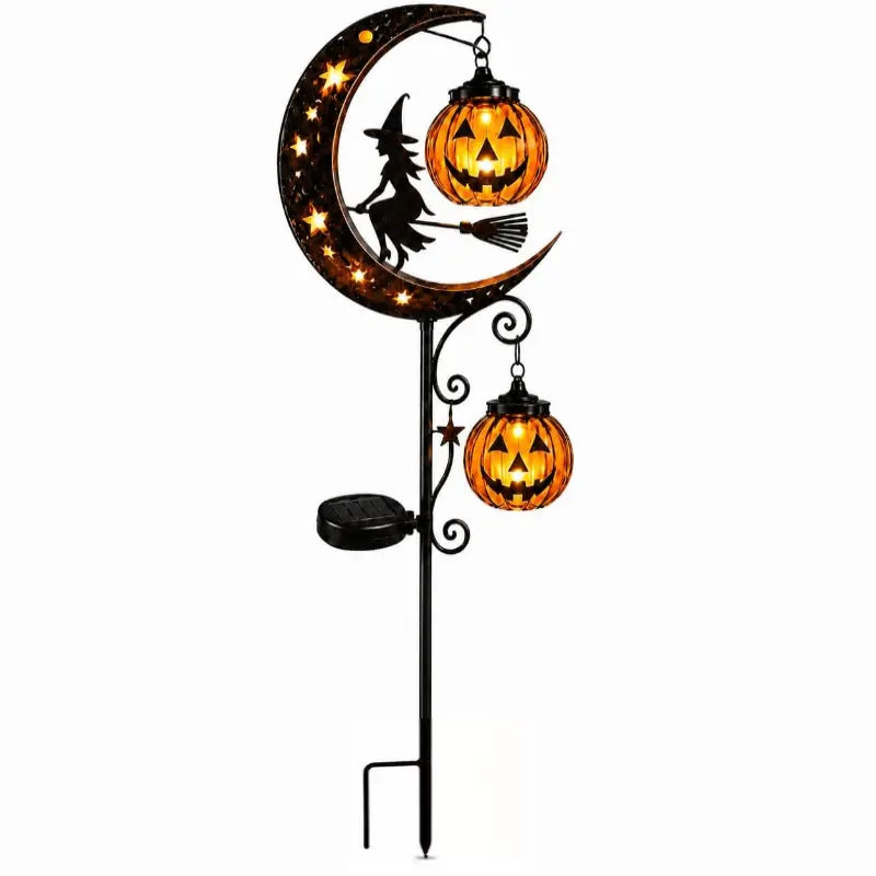 Halloween Solar Garden Stake Lights, Waterproof Moon-Pumpkin Lantern with Ghost-Witch-Black Cat, LED Solar-Powered Decor for Yard-Pathway Lawn Patio Halloween Decoration