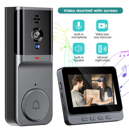 X8 Wireless Rechargeable Smart Visual Doorbell Camera, 1080P HD Home Security Camera with Night Vision, 2-Way Talk, IP65 Rated Waterproof Sensor Alarm, Video Intercom, Privacy Protection, Wireless Setup, Two-Way Talk