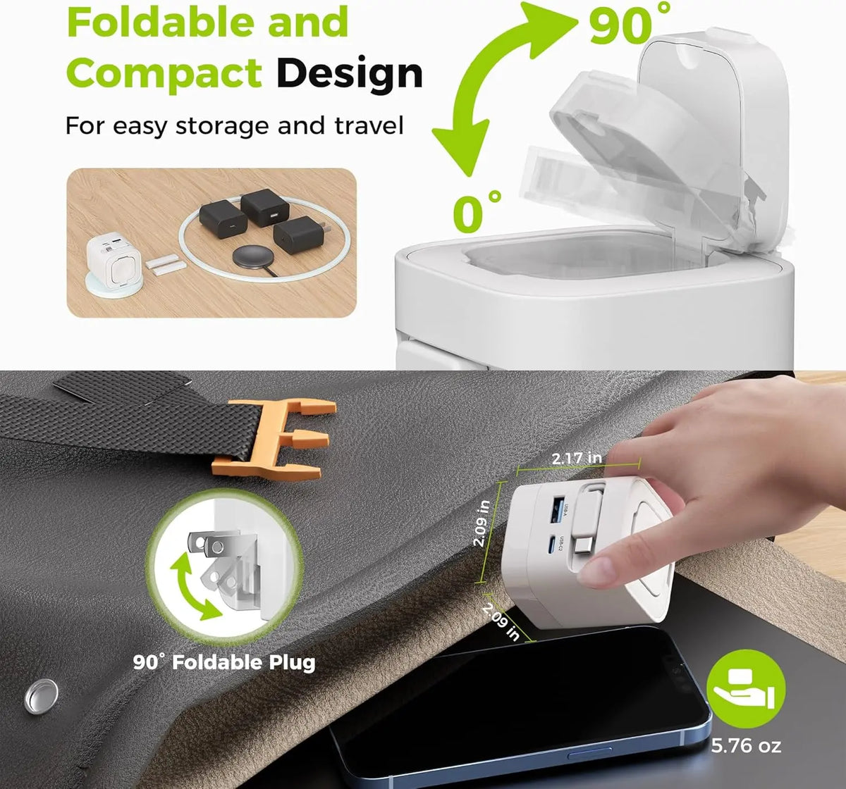 Tessan 35W Retractable USB-C Mobile Wall Charger Block with Built-In Wireless Smart Watch Charging & Foldable Plug, Compatible with Iwatch, Iphone, Airpods