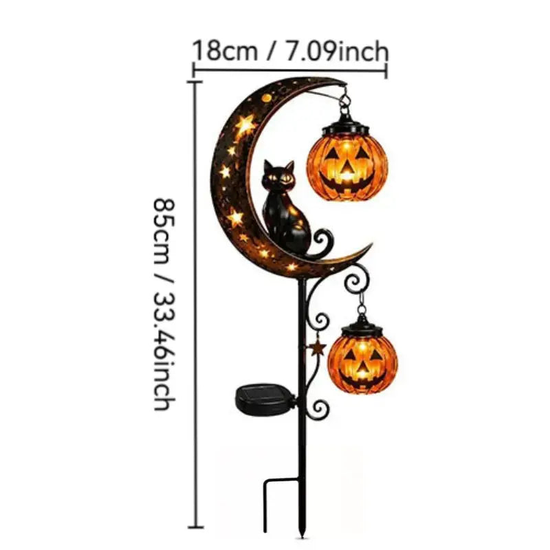 Halloween Solar Garden Stake Lights, Waterproof Moon-Pumpkin Lantern with Ghost-Witch-Black Cat, LED Solar-Powered Decor for Yard-Pathway Lawn Patio Halloween Decoration