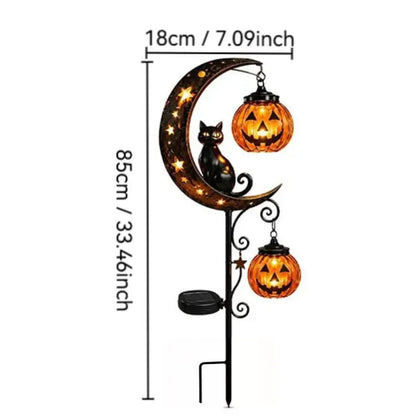 Halloween Solar Garden Stake Lights, Waterproof Moon-Pumpkin Lantern with Ghost-Witch-Black Cat, LED Solar-Powered Decor for Yard-Pathway Lawn Patio Halloween Decoration