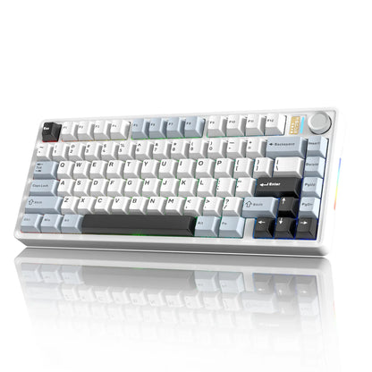 7KEYS BJ75 Compact Wireless Mechanical Keyboard with RGB Color Changing Lights, 75% Gasket-Mount Gaming Keyboard, Volume Knob, Tri-Mode Connection (Bluetooth 5.0-2.4G-USB-C), Hot-Swappable Switches, Side Lighting, Batteries Included, for Pc/Mac/Linux