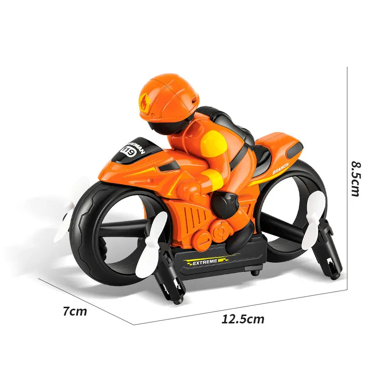 2-In-1 RC Flying Motorcycle Drone - Remote Control, 360° Flying Stunts, LED Lights, 2 Batteries, Land/Air Dual Mode, Easy for Kids, Electric Hobby Toy, with Batteries