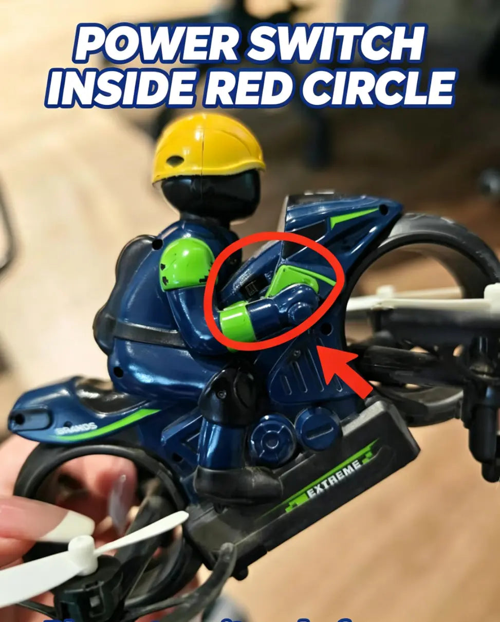 2-In-1 RC Flying Motorcycle Drone - Remote Control, 360° Flying Stunts, LED Lights, 2 Batteries, Land/Air Dual Mode, Easy for Kids, Electric Hobby Toy, with Batteries