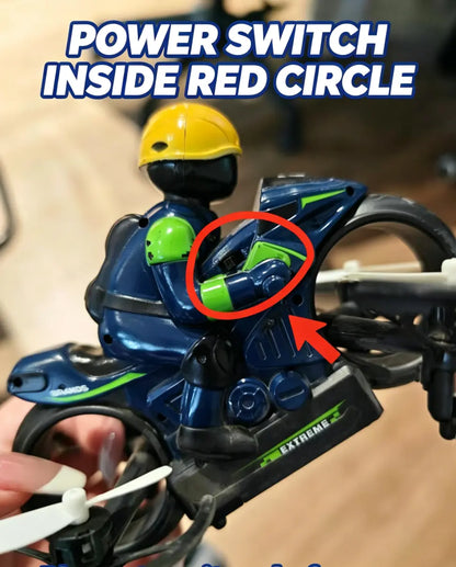 2-In-1 RC Flying Motorcycle Drone - Remote Control, 360° Flying Stunts, LED Lights, 2 Batteries, Land/Air Dual Mode, Easy for Kids, Electric Hobby Toy, with Batteries