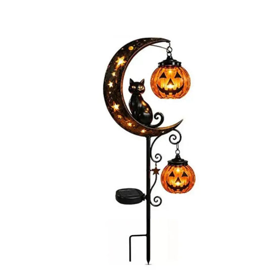 Halloween Solar Garden Stake Lights, Waterproof Moon-Pumpkin Lantern with Ghost-Witch-Black Cat, LED Solar-Powered Decor for Yard-Pathway Lawn Patio Halloween Decoration
