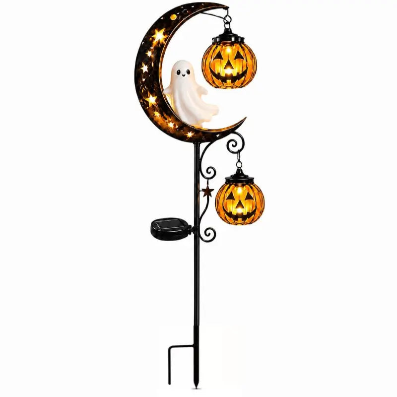 Halloween Solar Garden Stake Lights, Waterproof Moon-Pumpkin Lantern with Ghost-Witch-Black Cat, LED Solar-Powered Decor for Yard-Pathway Lawn Patio Halloween Decoration