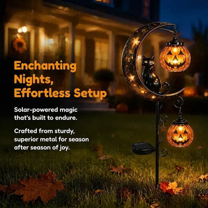 Halloween Solar Garden Stake Lights, Waterproof Moon-Pumpkin Lantern with Ghost-Witch-Black Cat, LED Solar-Powered Decor for Yard-Pathway Lawn Patio Halloween Decoration
