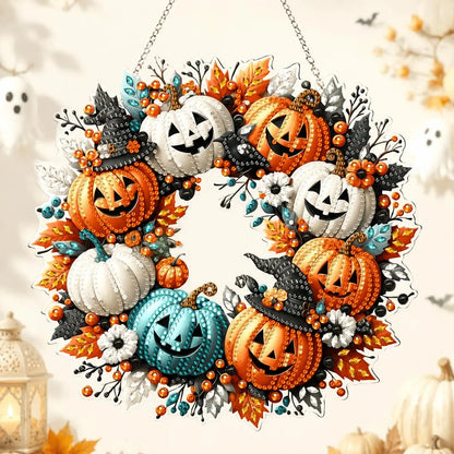9.8In Shiny Acrylic Safe Diamond Art Hanging Suncatcher Kit - Witch, Black Cat, Ghost Reading, Pumpkin Designs - DIY Rhinestone Ornament, Wall, Outdoor Indoor Decorative, Cute Halloween Stuff, Ghost Decor Gift for Kids
