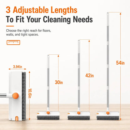 Snofrid Floor Scrub Brush,360 Degrees 3 in 1 Floor Scrub Brush with 54-In Adjustable Long Handle and Scraper Heavy Duty Stiff Bristle Floor Scrubber for Cleaning Shower Bathroom Kitchen Patio Garage Pool Wall and Deck, Orange&White