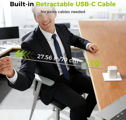 Tessan 35W Retractable USB-C Mobile Wall Charger Block with Built-In Wireless Smart Watch Charging & Foldable Plug, Compatible with Iwatch, Iphone, Airpods
